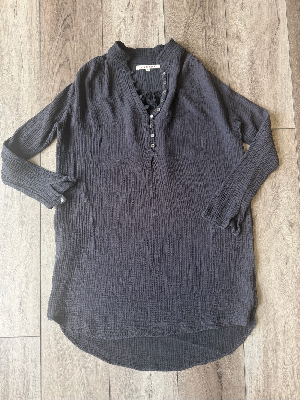 XiRENA- Coastal Classic Navy Gauze 100% Cotton Henley Tunic Dress